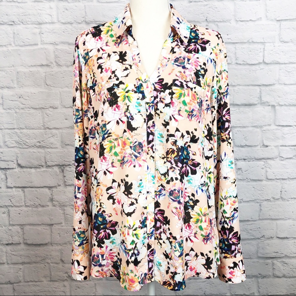 Express Floral Portifino Button Down Blouse